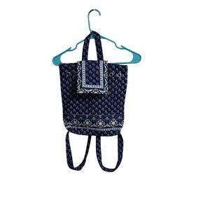 Vera Bradley Original Drawstring Backpack in Blue Coin - Retired Print Y2k